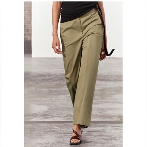 Zara wide leg trouser pants green tan M